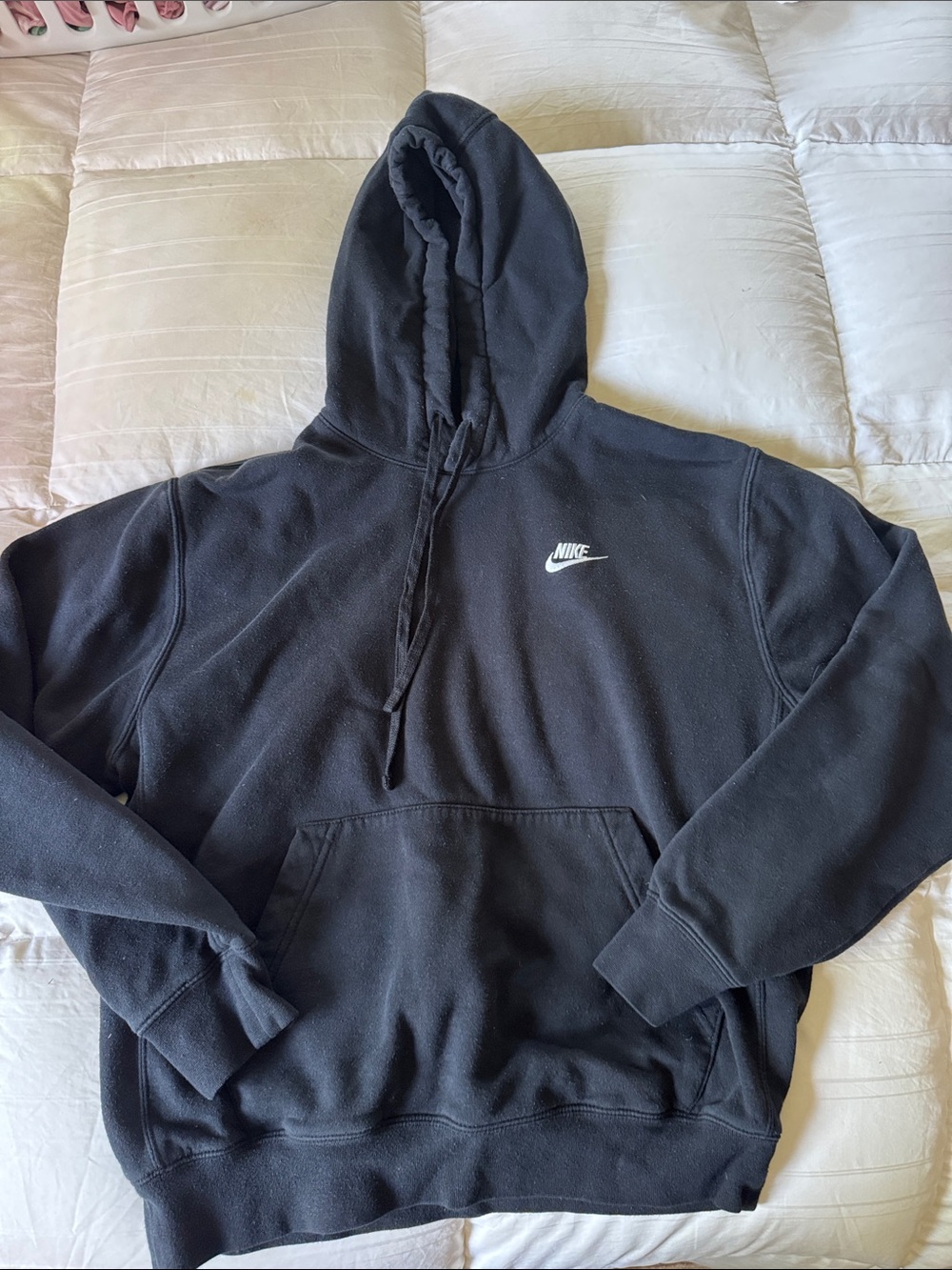 Nike Black Pullover Hoodie with White Swoosh - Size SMALL